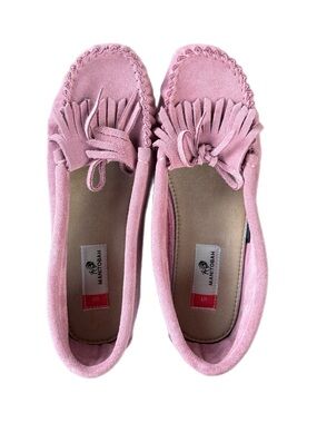 Manitobah Women's Pink Suede Fringe Moccasins - Classic Tassel Slip-Ons